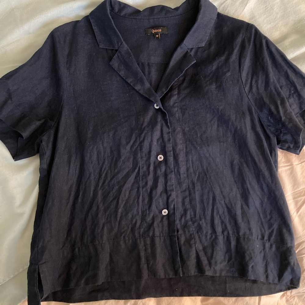 Quince Deep Blue Linen Shirt